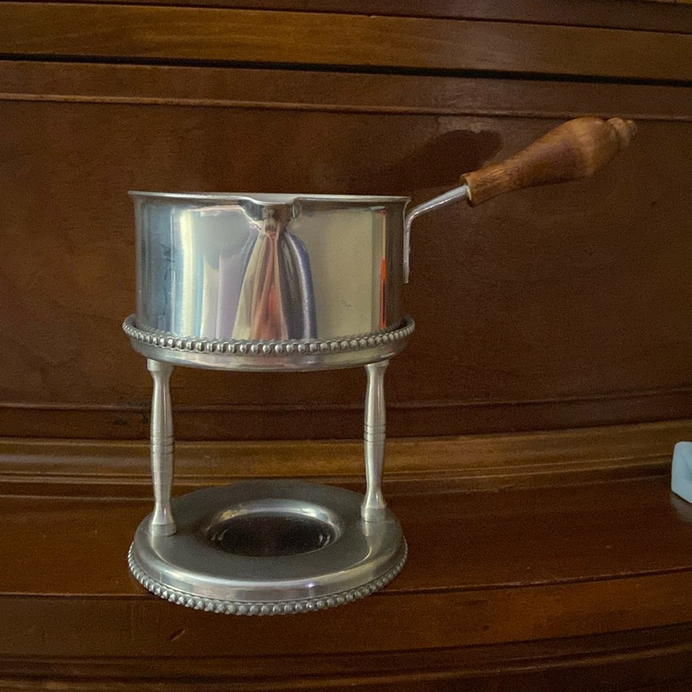 Vintage Aluminum sauce warmer with stand